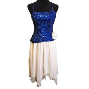 Vintage 80s Prom / Cocktail Dress Blue SEQUIN